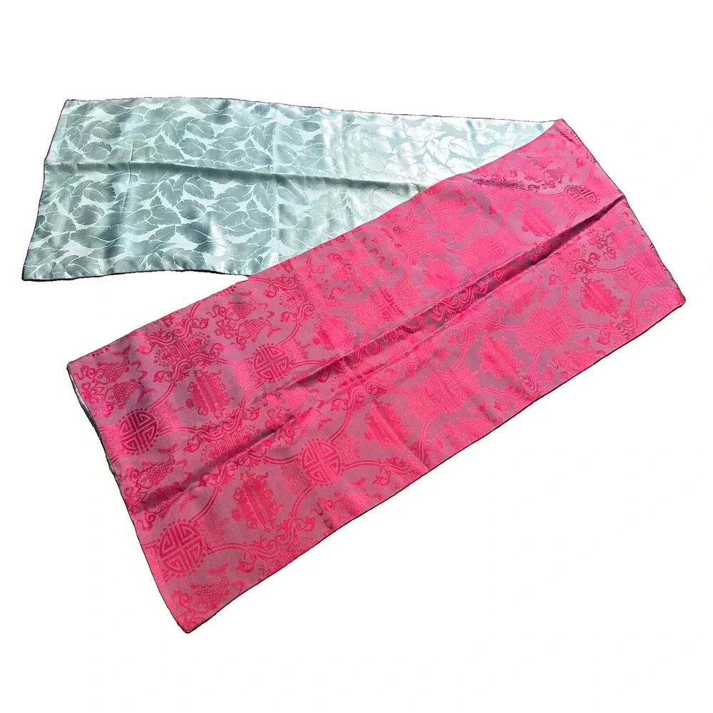Artistic Palace 100% Silk Floral Jacquard Scarf Shawl Wrap Pink Blue NWT
